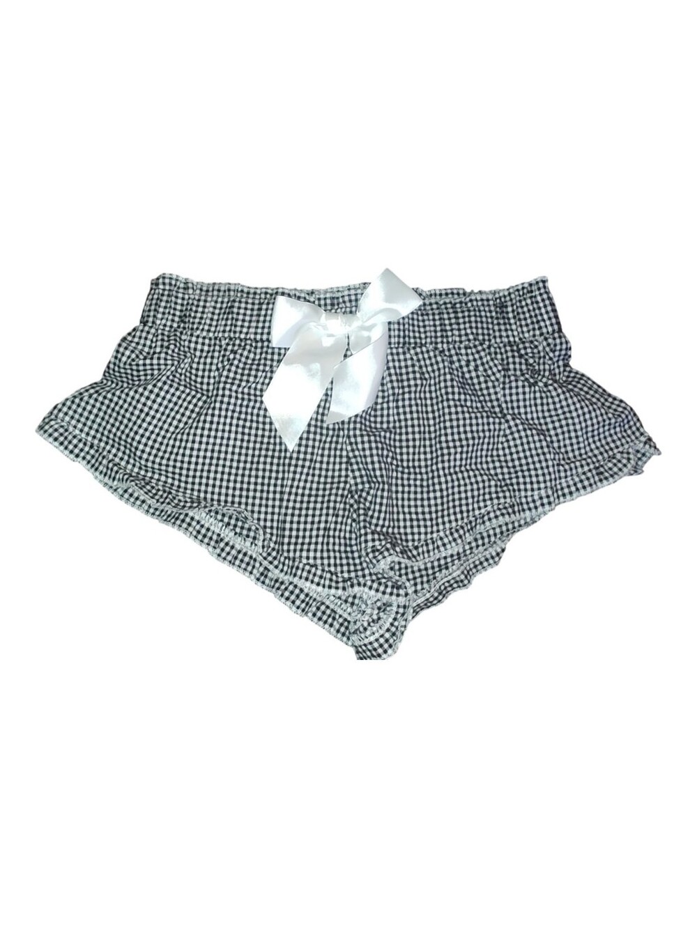 Black & White Gingham Satin Bow Lounge Shorty Shorts Size XS